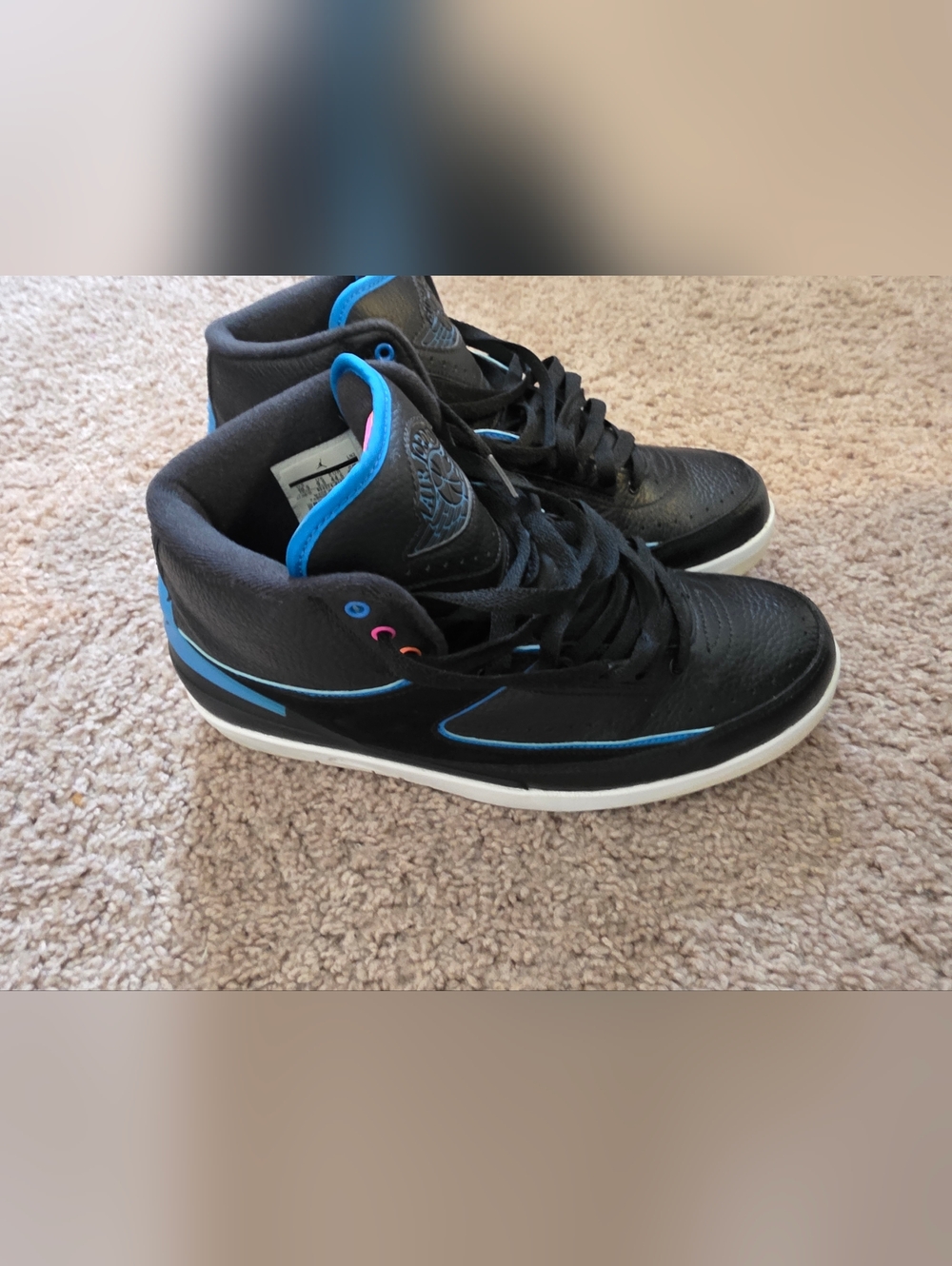 Used Men's Air Jordan Size 10.5 Black and Blue High-Top Sneakers No Box